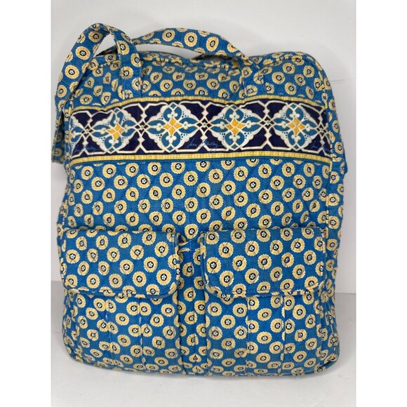 Vera Bradley Tall Tote Bag Riviera Blue Retired Pattern Quilted Cotton Cottage - Picture 1 of 14